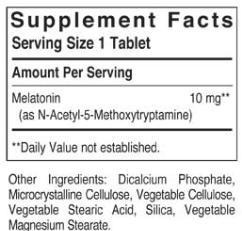 Solgar Melatonin 10mg Ingredients Label